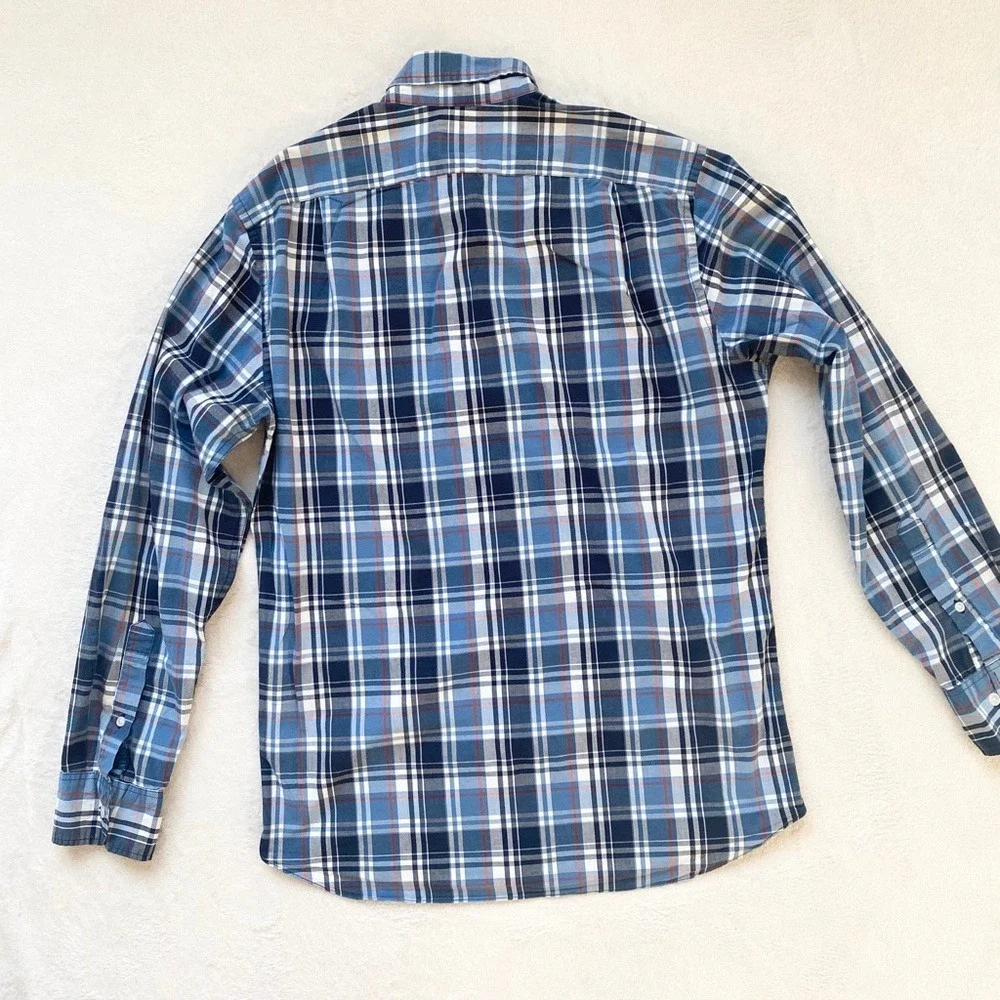J.Crew Button Down Shirt Flex Washed Slim Plaid, Mens M Blue‎ BB716